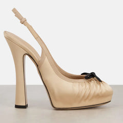 Butterfly Knot Satin Pleated Platform Pumps