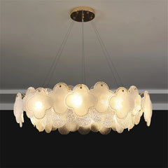 Modern White Glass Ceiling Chandeliers Nordic Designer Round Flower Petal LED Pendant Light Luster Suspension Luminaire. Golden Atelier  4