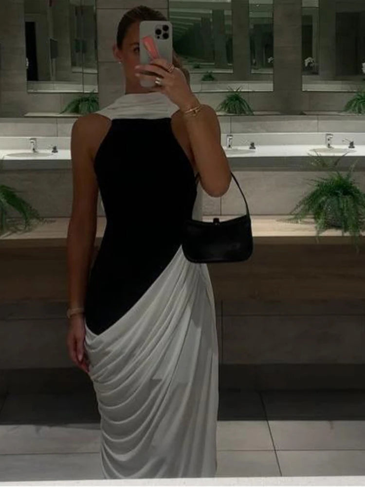 Colorblock draped midi dress