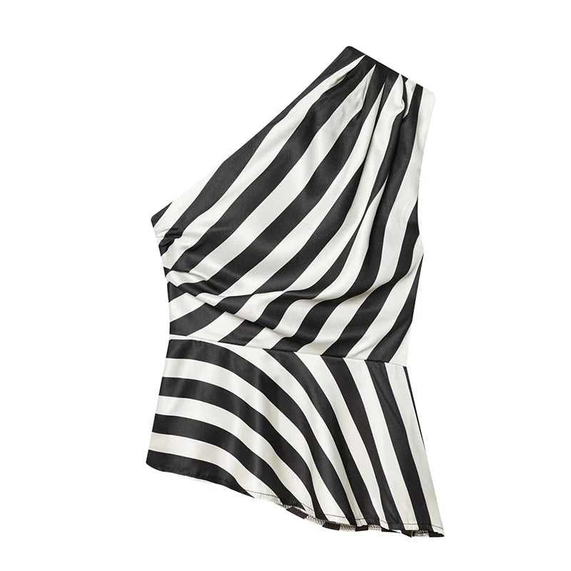 Striped one shoulder asymmetric peplum top detail