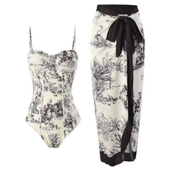 Bustier One-Piece Swimsuit and Wrap Skirt Set