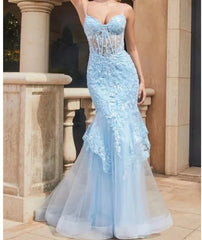 Sky Blue Dresses Glitter Embroidered Mermaid Corset Dresses