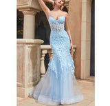 Blue Dresses Glitter Embroidered Mermaid Corset Prom Dresses