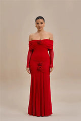Off-shoulder Strapless Rose Long Sleeve Dress