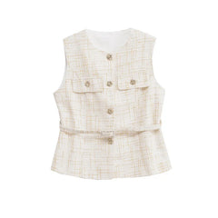 Beige checkered vest with buttons on a white background