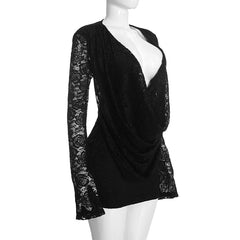 Lace Draped Deep Neckline Mini Dress