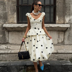 Polka dot high waist midi skirt