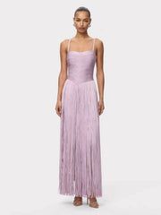 Lavender spaghetti strap fringe maxi dress