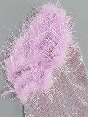 One Shoulder Feather Embellished Sequin Mini Dress