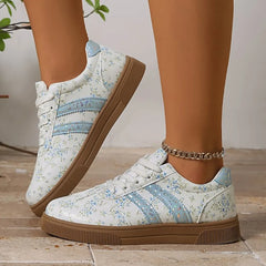 Floral Round Toe Lace Up Sneakers