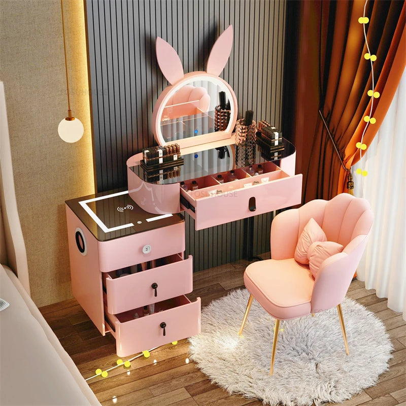 Light Multifunctional Dressing Table with Mirror and Storage