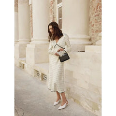 Satin Polka Dot Long Sleeve Midi Dress