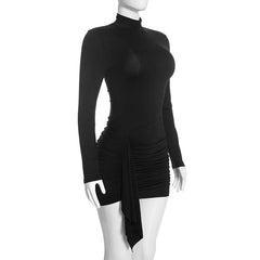 Long Sleeve Turtleneck Ruched Detail Mini Dress