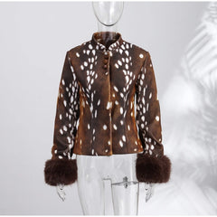 Faux Fur Spotted Print Jacket