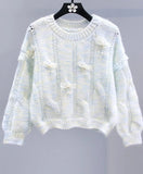 Knitted Cropped Sweet Bow Hollow Out O-neck Sweater
