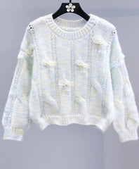 Knitted Sweet Bow Round Neck Sweater White