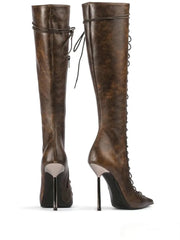 Lace Up Stiletto Heel Knee High Boots