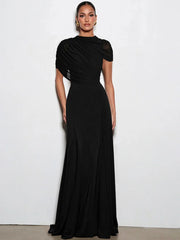 Draped Mock Neck Draped Maxi Dress