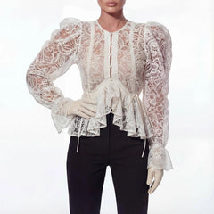 Puff Sleeve Lace Peplum Blouse