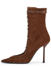 Lace Up Knee High Heel Boots