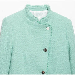 Textured Cropped Fringed Collar Jacket