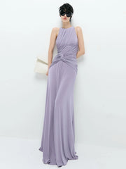 Lavender Halter Neck Draped Waist Maxi Dress