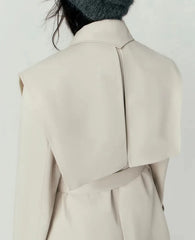 Removable Sailor Collar Big Pockets Belt Long Trench Coat