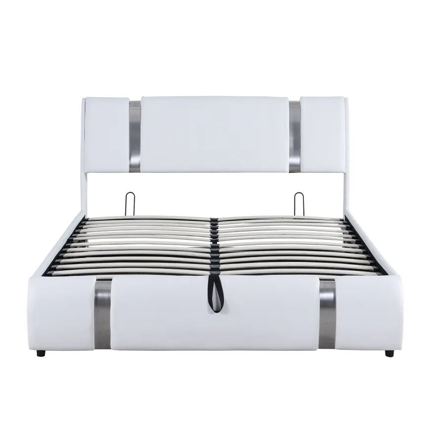 Upholstered Faux Leather Platform Queen bed with Hydraulic Storage