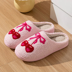 Cherry Bow Plush Slippers