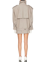 Grey Turn Down Collar Belted Short Trech Coat