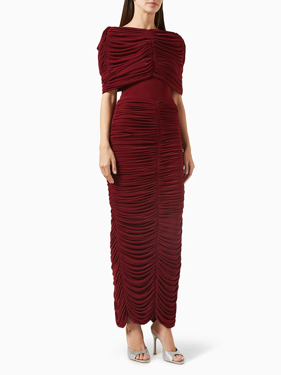 Sheath style evening dress designed with folded details
