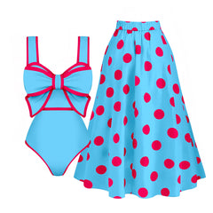 Bow Detail Polka Dot Tankini Swimsuit with Skirt