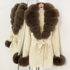 Fur Trim Belted Knit Jacket