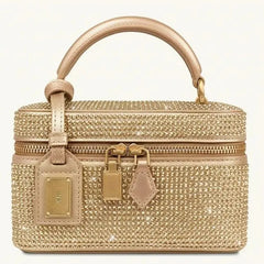 Gold rhinestone vanity case bag with gold hardware
