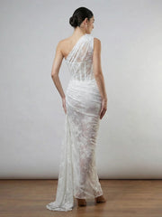 One Shoulder Corset Lace Draped Maxi Dress