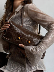 Crocodile Embossed Shoulder Bag