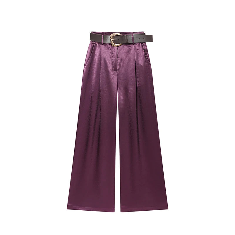 Purple pants with a belt on a white background