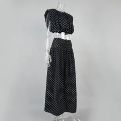 Polka Dot Sleeveless Crop Top and Maxi Skirt Set