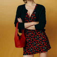 Black With Fruit Red Cherry Print Mini Tank Dress For Women