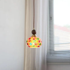 Colorful Glass Walnut Wood Wire Adjustable Light