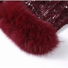 Sequin Embellished Fur Trimmed Sleeveless Top Wide Leg Pant Set