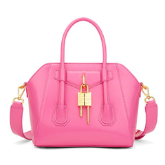 Metallic Structured Lock Satchel Bag