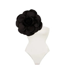 One-Shoulder Swimsuit with Oversized Flower Detail and Matching Printed Sarong Set