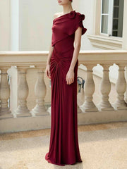 Back view of one shoulder drape maxi dress