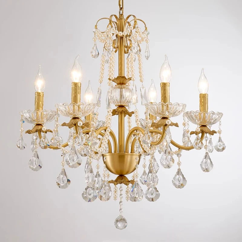 American Retro Gold Luxurious Brass Crystal Chandelier Villa Living Dining Bedroom Room Candle Lights Lustre Decor Pendant Lamps Golden Atelier 1