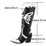 Knee High Butterfly Embroidered Chunky Heel Boots