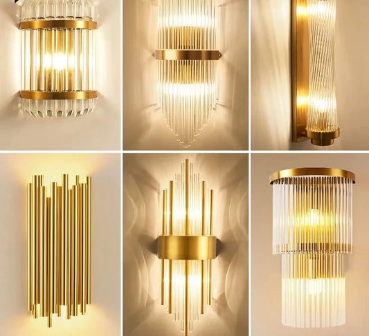 Gold Crystal Wall Lights LED Sconce Indoor Fixtures