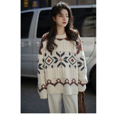 Patchwork Pattern Loose Retro Knit Sweater