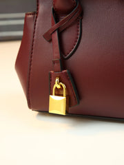 Structured Leather Top Handle Bag With Gold Hardware
