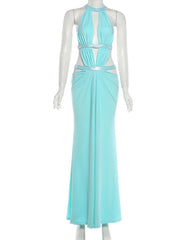 Halter Neck Cutout Sequin Patchwork Maxi Dress